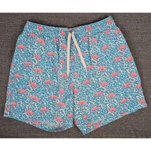 Chubbies Swim Shorts Mens Large Blue Pink Flamingo Print Lined Drawstring Trunk